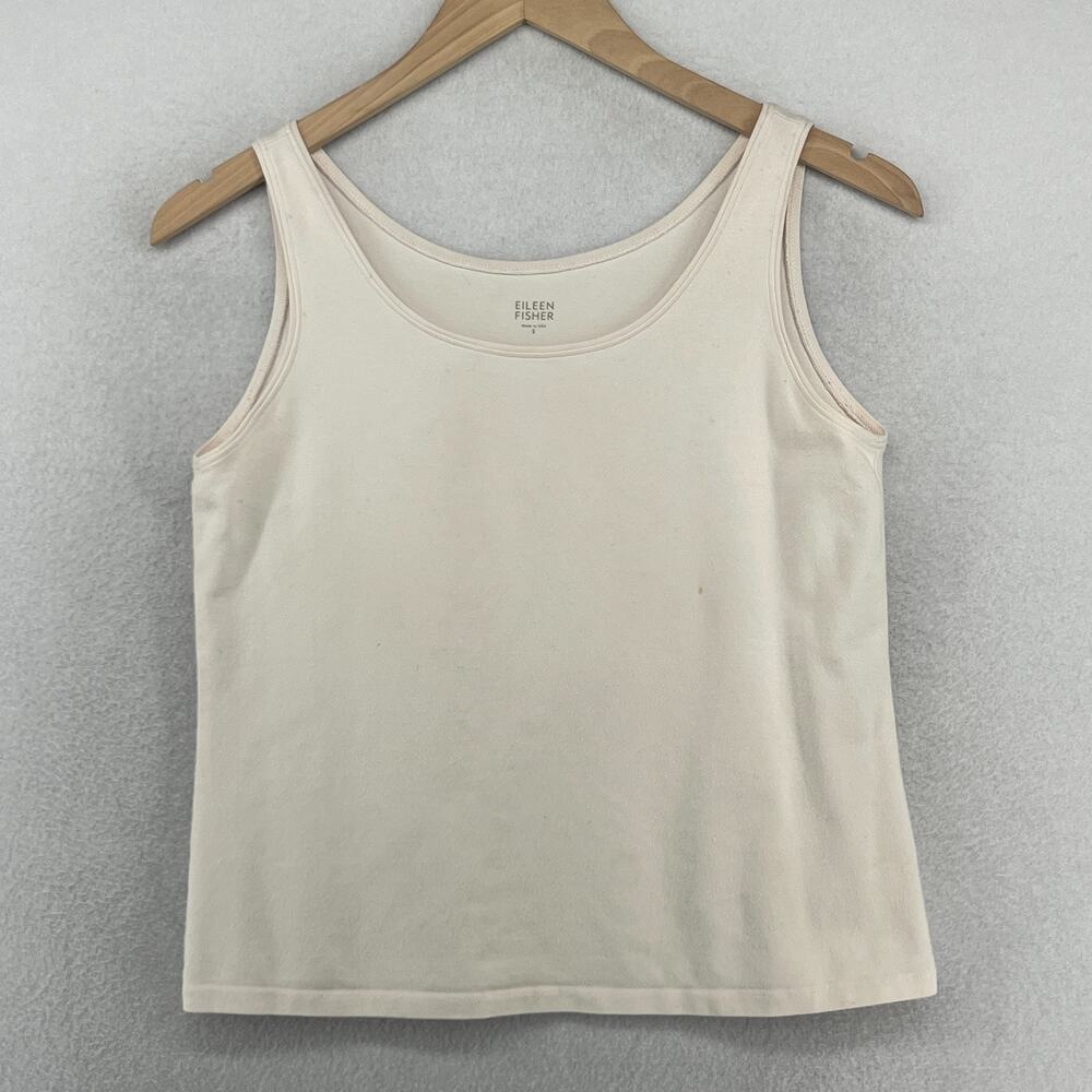 EILEEN FISHER Tank Top S Stretch Organic Cotton Jersey Scoop Neck Pink USA